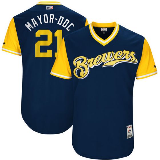 Men Milwaukee Brewers #21 Mayor-ddc Blue New Rush Limited MLB Jerseys